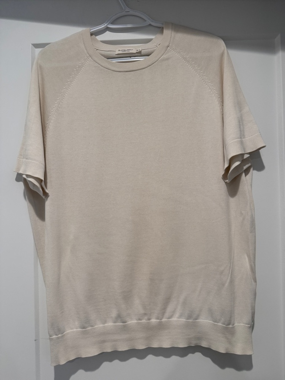 Suitsupply Cream Short-Sleeve Crewneck Sweater